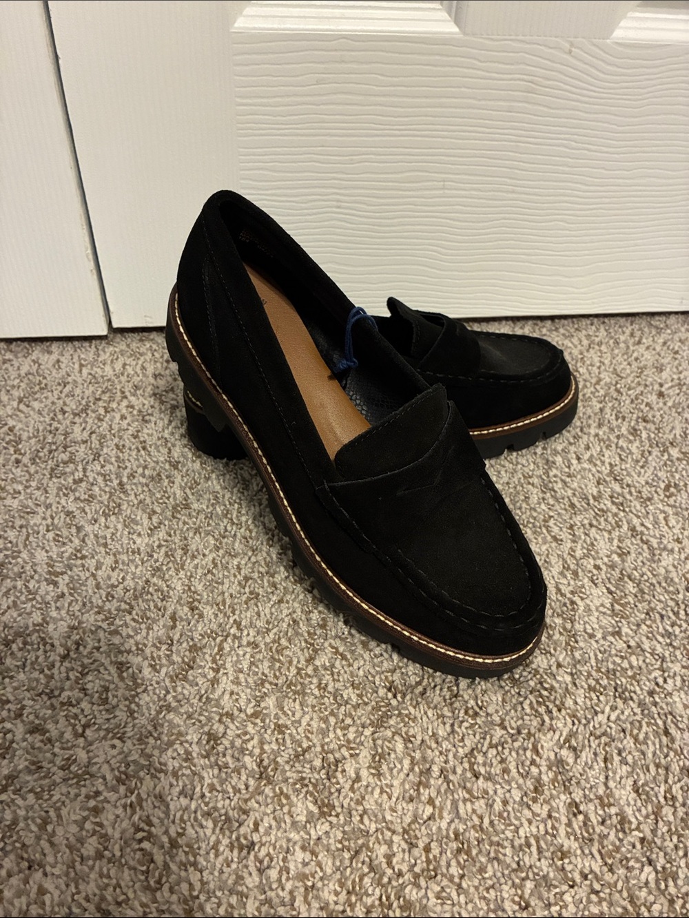White Mountain Black Suede Penny Loafers with Lug Sole